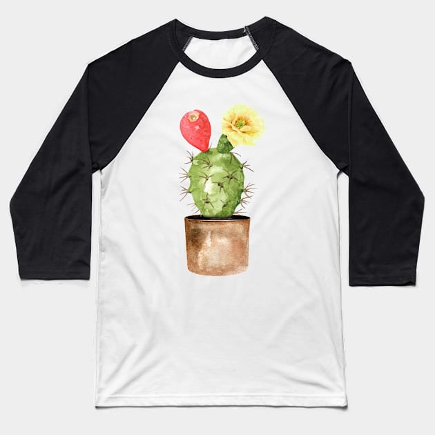 Hand painted Watercolor Cactus in Terracotta pot Baseball T-Shirt by SouthPrints